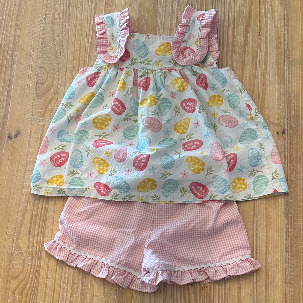 Colorful Easter Egg Print 3T Top and Shorts Set